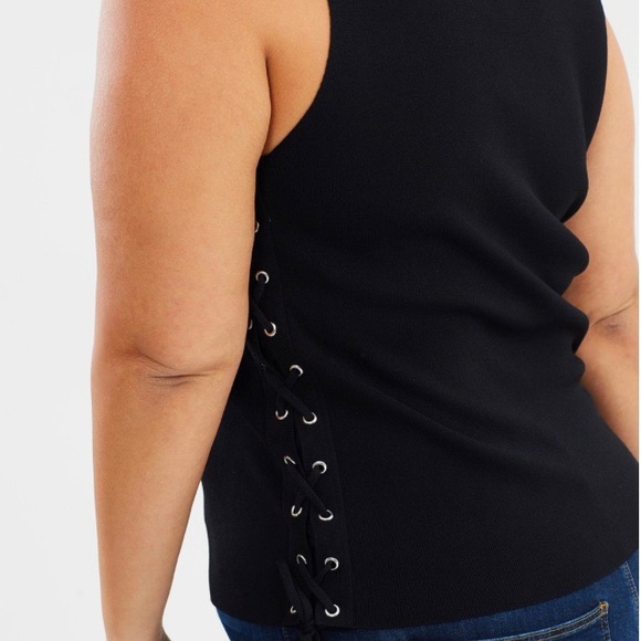 Rebel Wilson x Angels Side Lace Up Knit Top Black - Picture 6 of 6